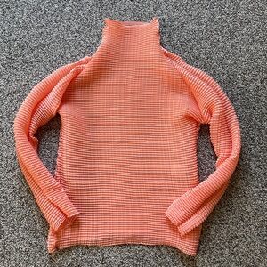 Issey Miyake Japan Pleated Crinkle Peach Orange Top Shirt Sz 2